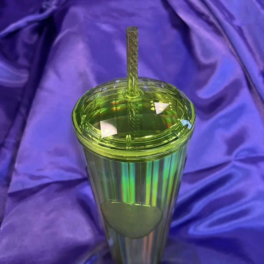 Starbucks Venti 24oz Cold Cup Summer 2023 Tumbler Neon Green Iridescent Dome Lid